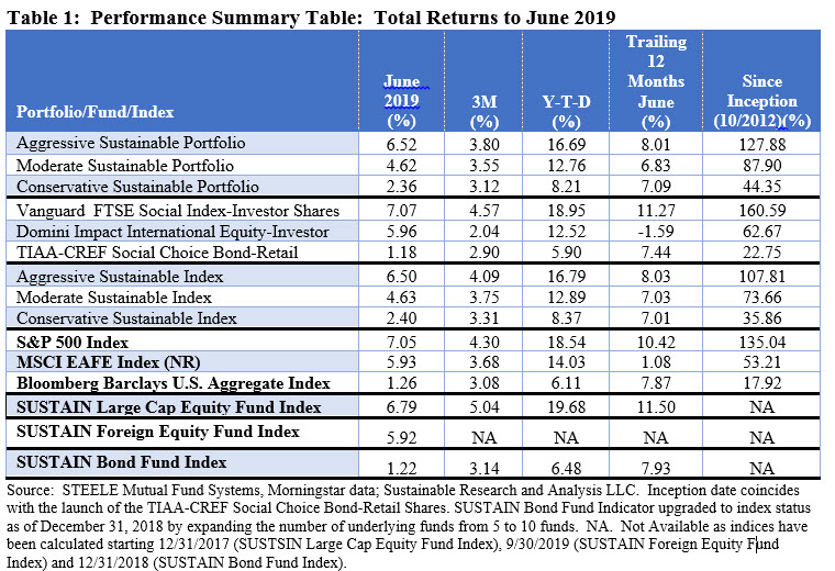 performance summary table: total returns to June 2019