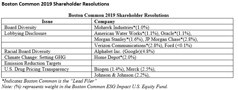 Boston Common 2019 Shareholder Resolutions