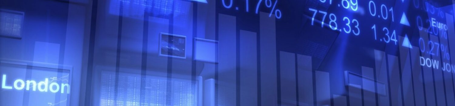 Abstract blue investment data overlay and bar graph