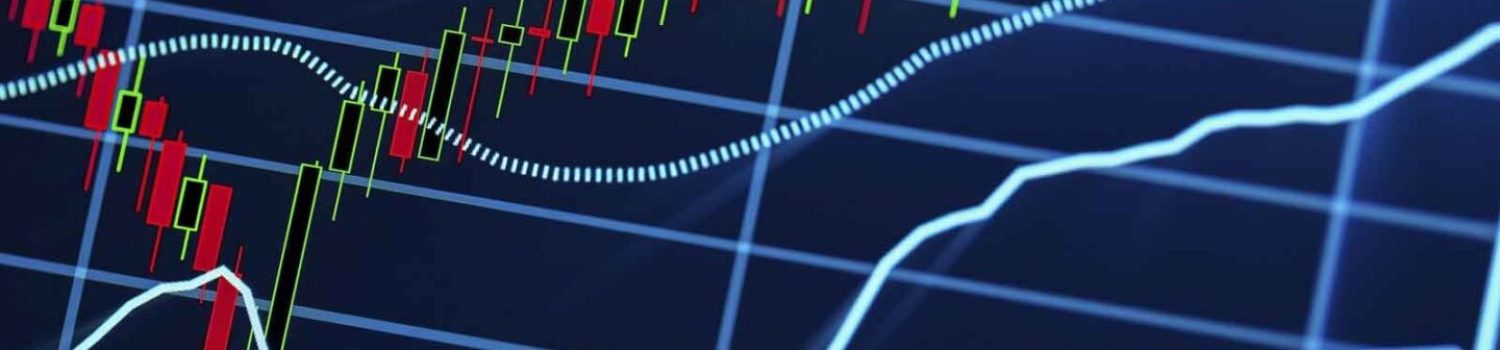 Blue candlestick chart with moving averages