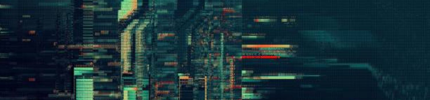 Green Red abstract psychedelic digital cyberspace code. Concept glitch banner background as cryptocurrency, NFT, video gaming overlay with cryptography hex code for live stream announcements.