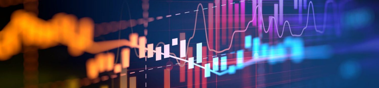 Colorful stock market charts and candlesticks