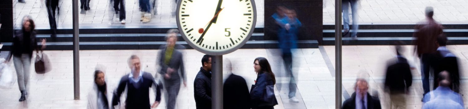 New funds 2018-image 2 Busy pedestrian plaza with three large clocks