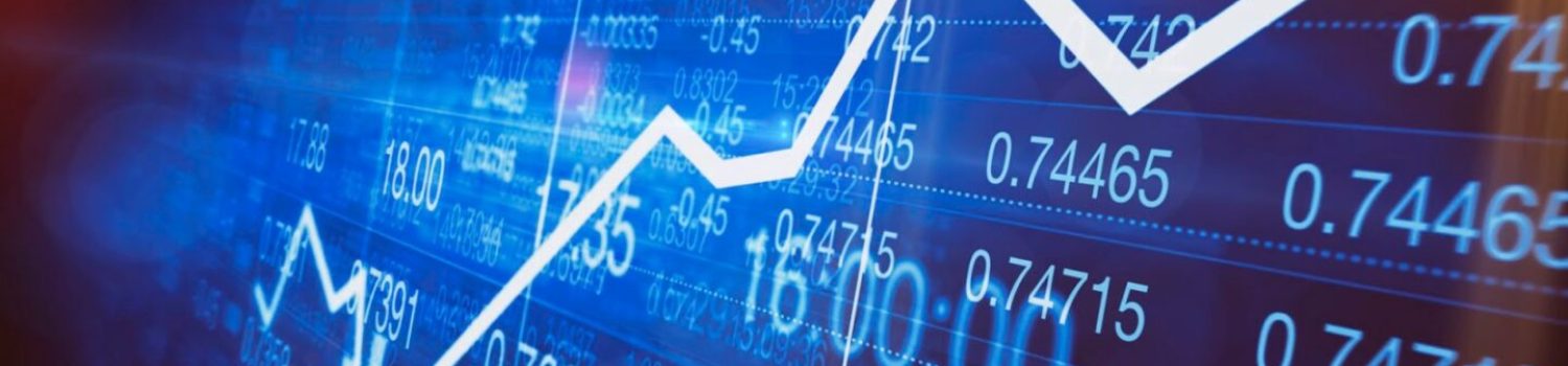 Blue stock market chart with rising line