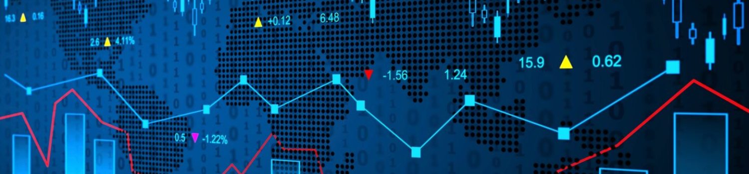 Stock market charts over dotted world map