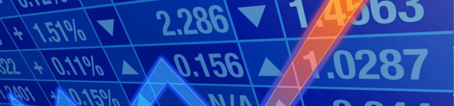 Rising stock market arrow over ticker