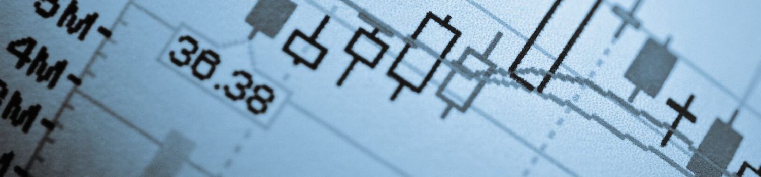 Close-up of blue financial candlestick chart