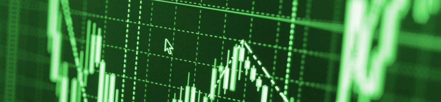 Stock market graph and bar chart price display Green stock market candlestick chart with cursor